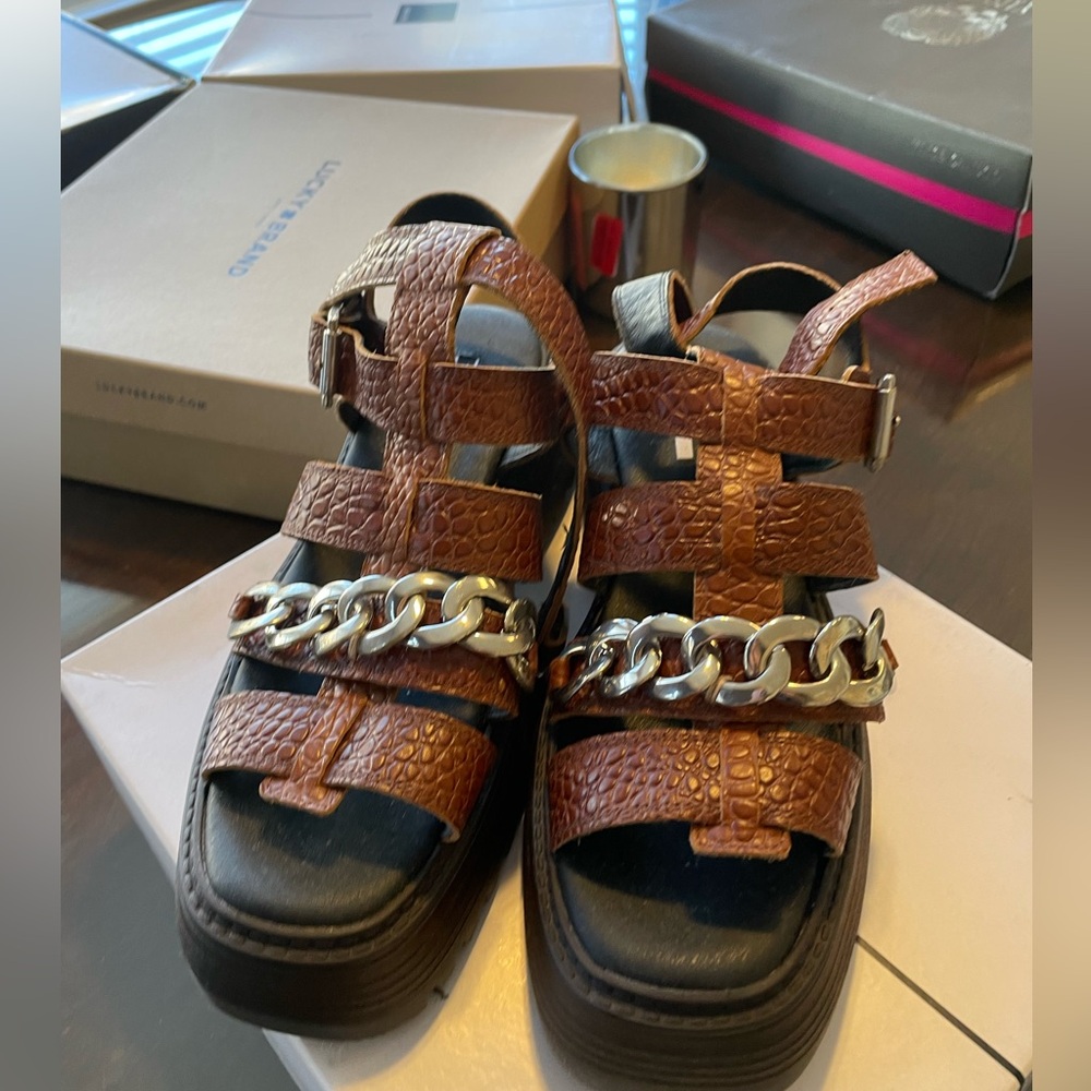 Brown Leather Platform Sandals